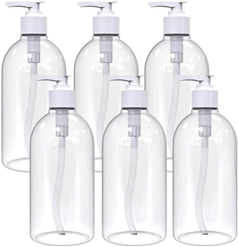 Pack of 6 Clear PET Empty 500ml Refillable Clear Bottles