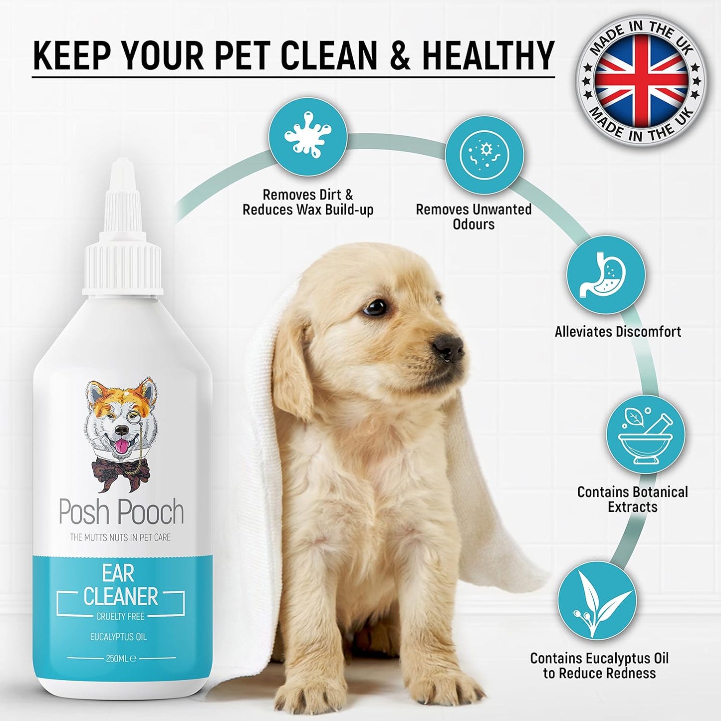Ear Cleaner For Dogs Eliminates Head Shaking, Discharge & Smell