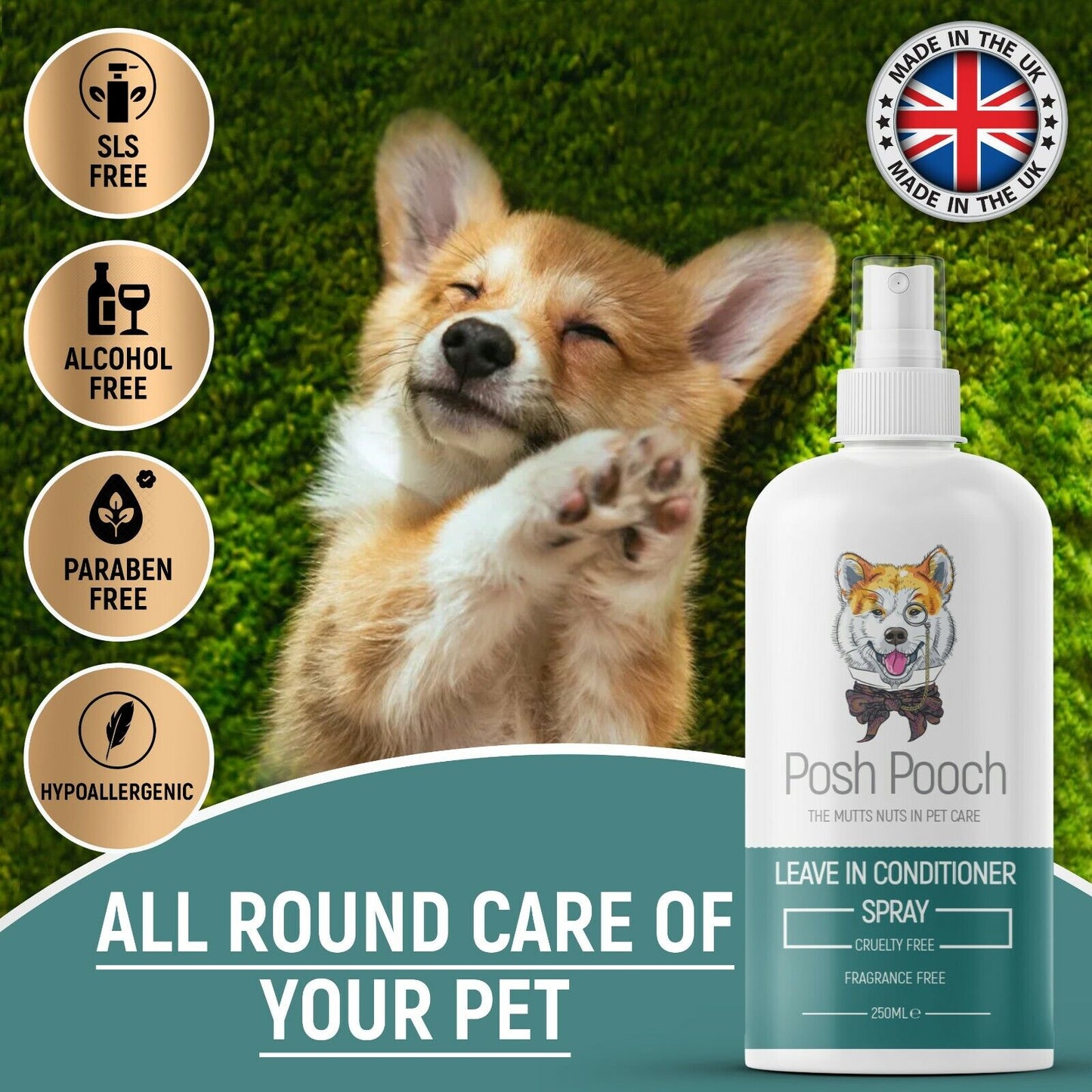 Dog Conditioner Leave in Spray, Fragrance Free 2 in 1 Moisturising, Detangling Spray