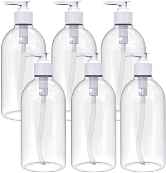 Pack of 6 Clear PET Empty 500ml Refillable Clear Bottles