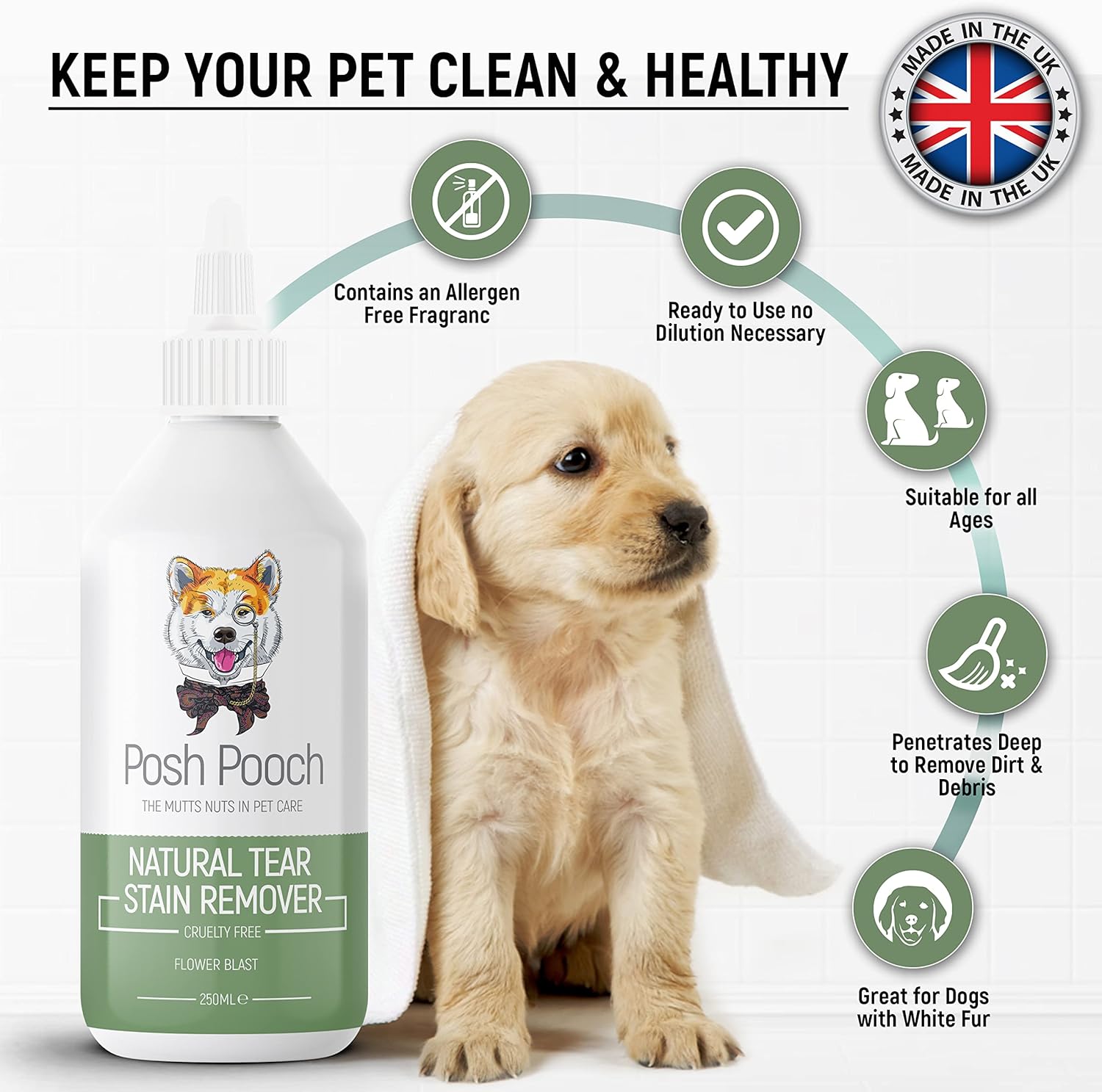 Tear Stain Remover for Dogs Removes Salvia Stains Residue Posh Pooch Pet Care