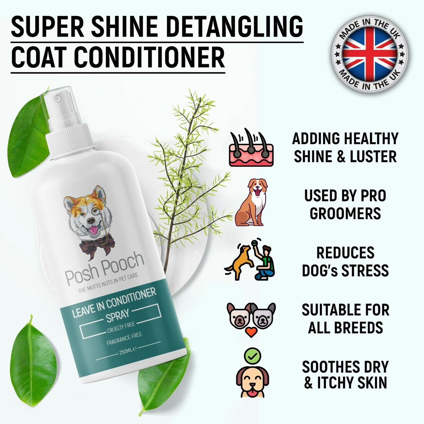 Dog Conditioner Leave in Spray, Fragrance Free 2 in 1 Moisturising, Detangling Spray
